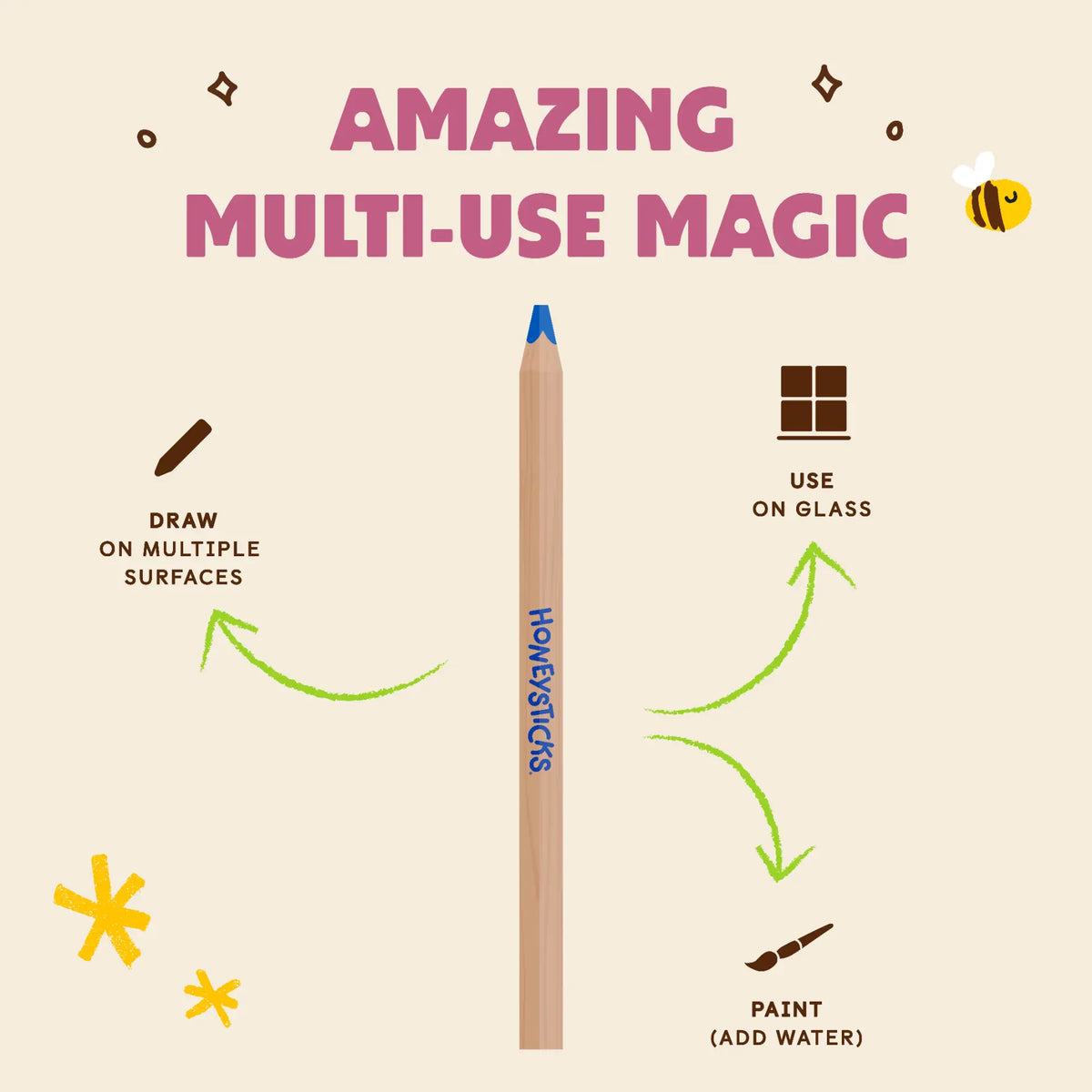 Honeysticks Magic 3-in-1 Beeswax Pencils Jumbo Triangles 10pk