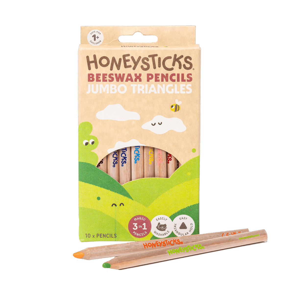 Honeysticks Magic 3-in-1 Beeswax Pencils Jumbo Triangles 10pk